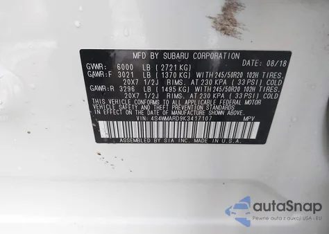 2019 Subaru Ascent Touring z USA, uszkodzony, nr VIN 4S4WMARD9K3417107